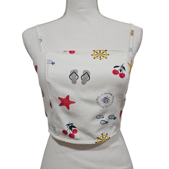 Midnight Sky Tops - Midnight Sky Linen Blend Crop Top Coastal Grandmacore Summer Size M